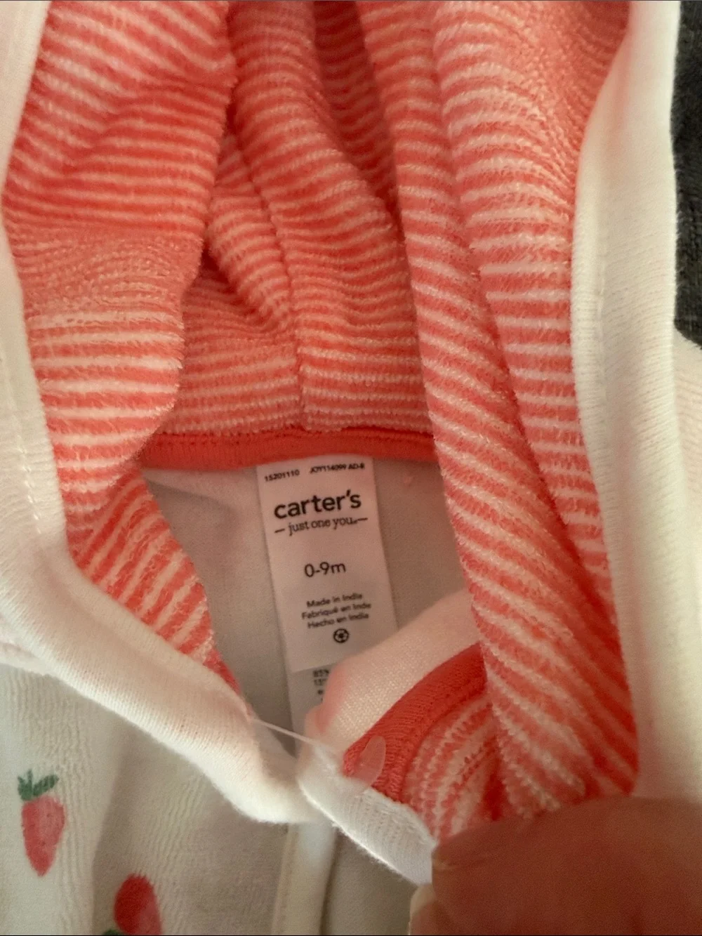 Carter's Cream Hooded Plush Robe with Pink Strawberry Print